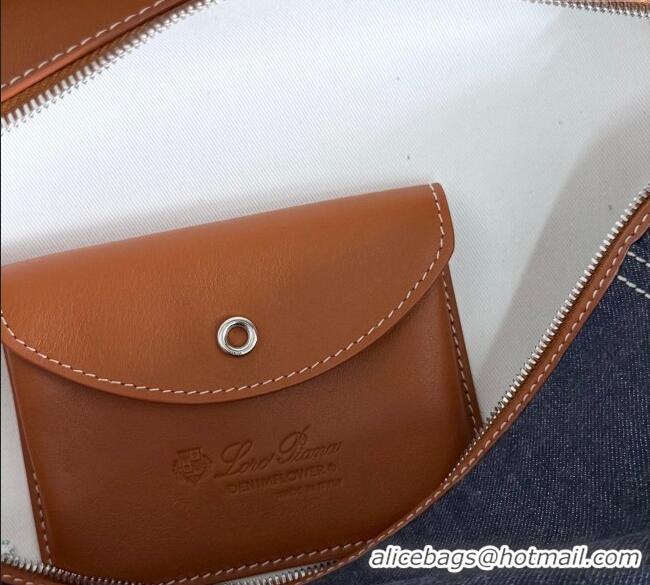 Best Price Loro Piana LP Extra Pocket Pouch L27 in Blue Denim and L5071 Brown Calfskin 2025