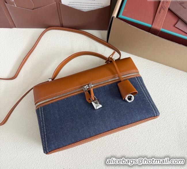 Best Price Loro Piana LP Extra Pocket Pouch L27 in Blue Denim and L5071 Brown Calfskin 2025