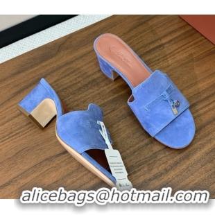 Discount Loro Piana Summer Charms Sandal 5.5cm Heel in Suede LP62013 Blue