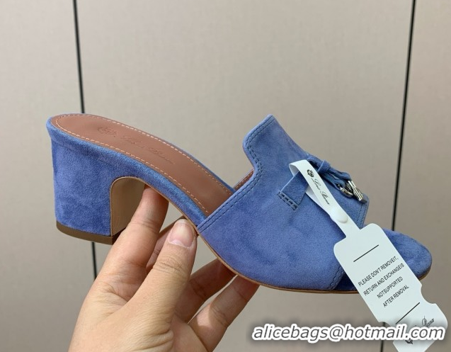 Discount Loro Piana Summer Charms Sandal 5.5cm Heel in Suede LP62013 Blue