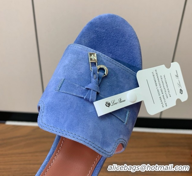Discount Loro Piana Summer Charms Sandal 5.5cm Heel in Suede LP62013 Blue