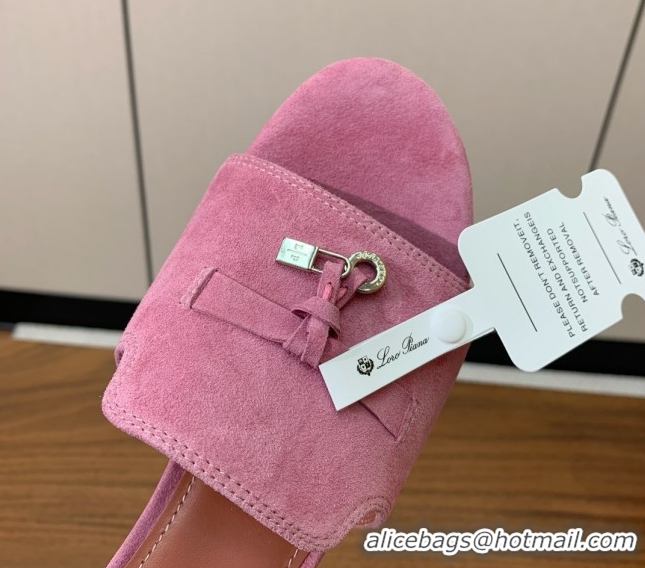 Buy New Cheap Loro Piana Summer Charms Sandal 5.5cm Heel in Suede LP62014 Peach Pink
