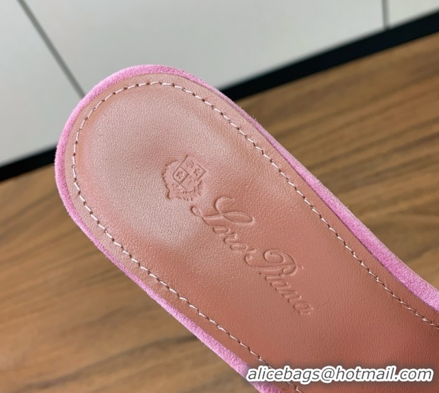 Buy New Cheap Loro Piana Summer Charms Sandal 5.5cm Heel in Suede LP62014 Peach Pink
