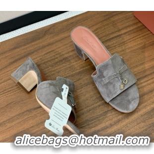 Top Grade Loro Piana Summer Charms Sandal 5.5cm Heel in Suede LP62015 Grey