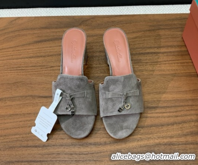 Top Grade Loro Piana Summer Charms Sandal 5.5cm Heel in Suede LP62015 Grey
