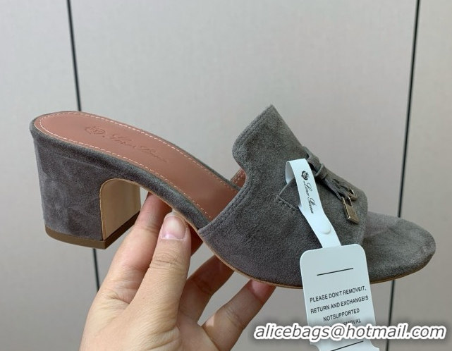 Top Grade Loro Piana Summer Charms Sandal 5.5cm Heel in Suede LP62015 Grey