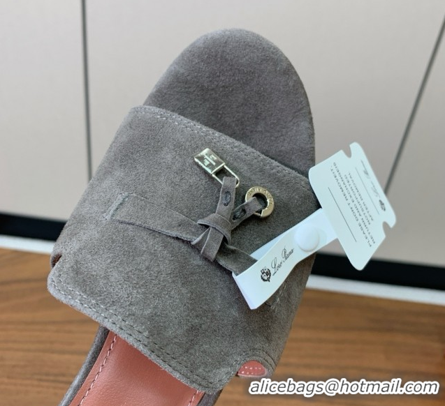 Top Grade Loro Piana Summer Charms Sandal 5.5cm Heel in Suede LP62015 Grey