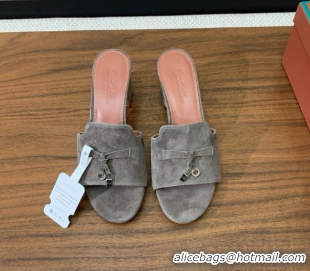 Top Grade Loro Piana Summer Charms Sandal 5.5cm Heel in Suede LP62015 Grey