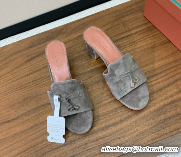 Top Grade Loro Piana Summer Charms Sandal 5.5cm Heel in Suede LP62015 Grey