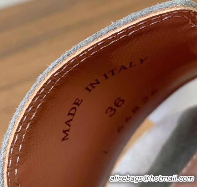 Top Grade Loro Piana Summer Charms Sandal 5.5cm Heel in Suede LP62015 Grey