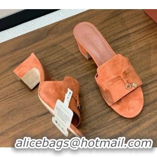Unique Style Loro Piana Summer Charms Sandal 5.5cm Heel in Suede LP62016 Orange