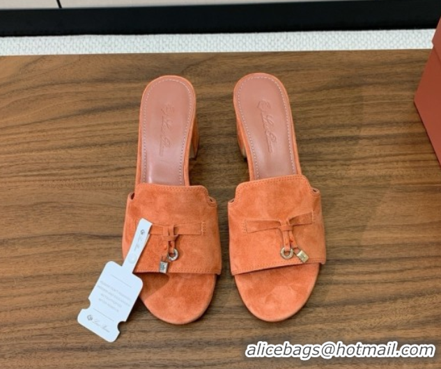 Unique Style Loro Piana Summer Charms Sandal 5.5cm Heel in Suede LP62016 Orange