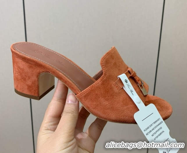 Unique Style Loro Piana Summer Charms Sandal 5.5cm Heel in Suede LP62016 Orange