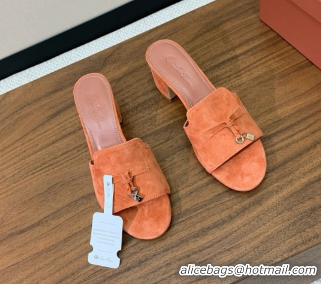 Unique Style Loro Piana Summer Charms Sandal 5.5cm Heel in Suede LP62016 Orange