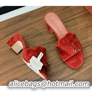 Pretty Style Loro Piana Summer Charms Sandal 5.5cm Heel in Suede LP62017 Red