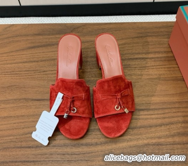 Pretty Style Loro Piana Summer Charms Sandal 5.5cm Heel in Suede LP62017 Red