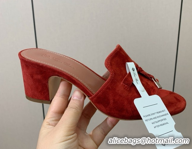 Pretty Style Loro Piana Summer Charms Sandal 5.5cm Heel in Suede LP62017 Red