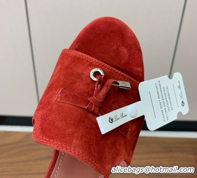 Pretty Style Loro Piana Summer Charms Sandal 5.5cm Heel in Suede LP62017 Red