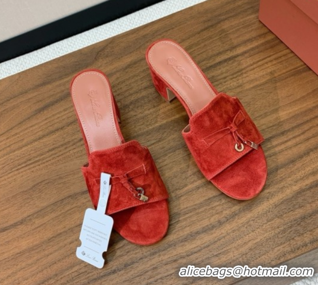 Pretty Style Loro Piana Summer Charms Sandal 5.5cm Heel in Suede LP62017 Red