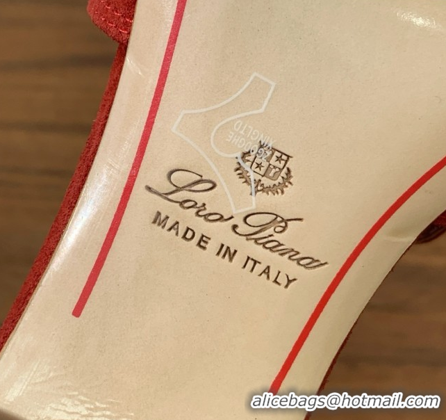 Pretty Style Loro Piana Summer Charms Sandal 5.5cm Heel in Suede LP62017 Red