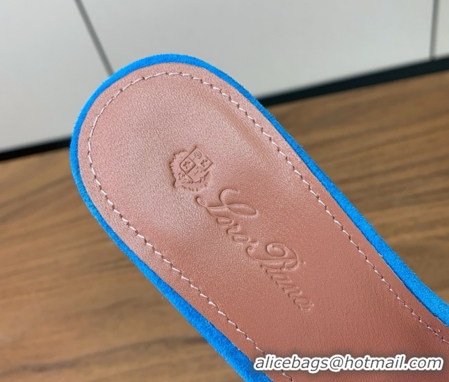 Good Quality Loro Piana Summer Charms Sandal 5.5cm Heel in Suede LP62018 Peacock Blue