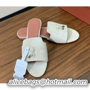Most Popular Loro Piana Summer Charms Slides Sandal in Suede LP62019 Apricot