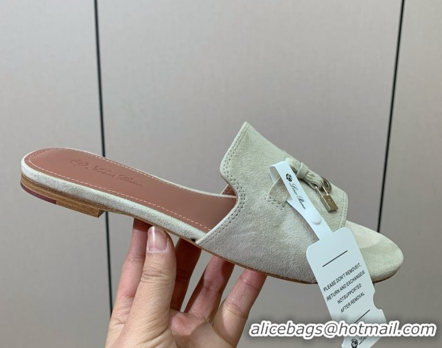 Most Popular Loro Piana Summer Charms Slides Sandal in Suede LP62019 Apricot