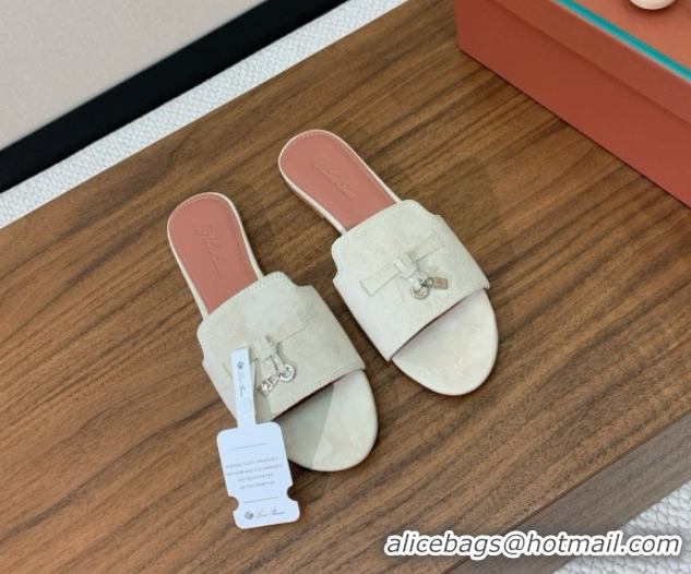Most Popular Loro Piana Summer Charms Slides Sandal in Suede LP62019 Apricot