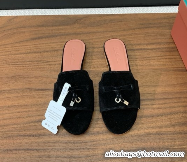 Shop Cheap Loro Piana Summer Charms Slides Sandal in Suede LP62020 Black