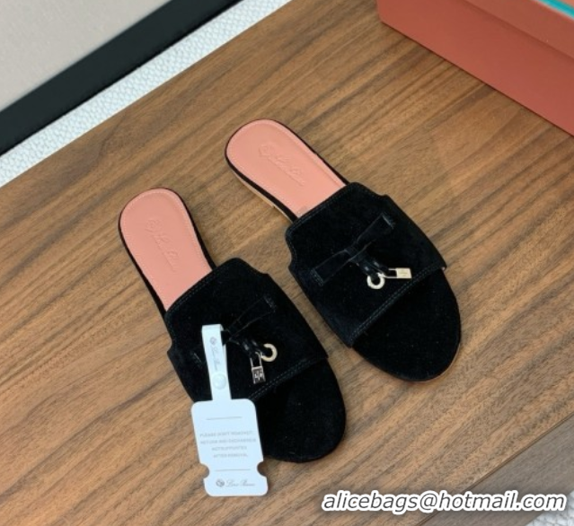 Shop Cheap Loro Piana Summer Charms Slides Sandal in Suede LP62020 Black