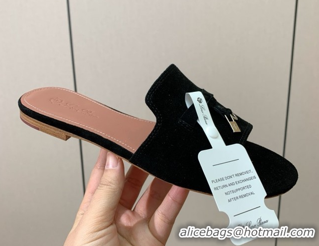 Shop Cheap Loro Piana Summer Charms Slides Sandal in Suede LP62020 Black