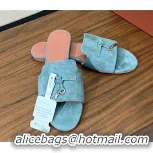 Best Product Loro Piana Summer Charms Slides Sandal in Suede LP62021 Green Grey