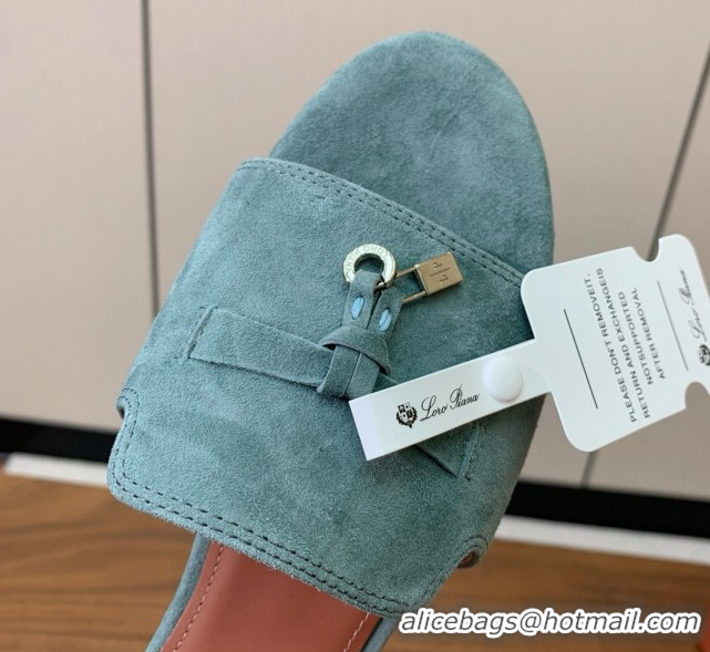 Best Product Loro Piana Summer Charms Slides Sandal in Suede LP62021 Green Grey