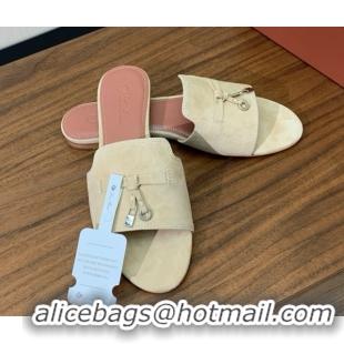 Buy Luxury Loro Piana Summer Charms Slides Sandal in Suede LP62022 Beige