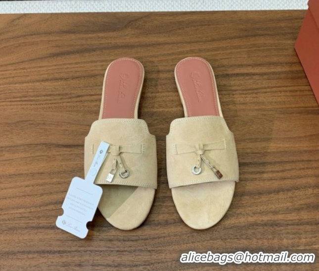 Buy Luxury Loro Piana Summer Charms Slides Sandal in Suede LP62022 Beige