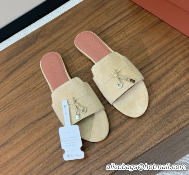 Buy Luxury Loro Piana Summer Charms Slides Sandal in Suede LP62022 Beige
