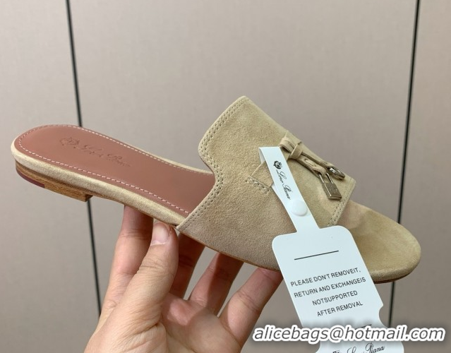 Buy Luxury Loro Piana Summer Charms Slides Sandal in Suede LP62022 Beige