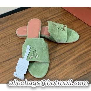 Grade Quality Loro Piana Summer Charms Slides Sandal in Suede LP62023 Green