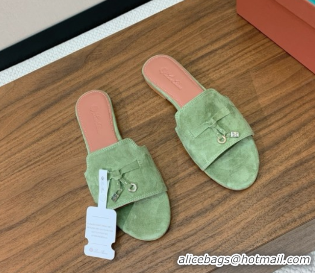 Grade Quality Loro Piana Summer Charms Slides Sandal in Suede LP62023 Green