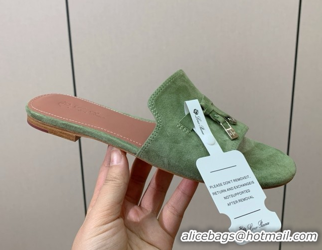 Grade Quality Loro Piana Summer Charms Slides Sandal in Suede LP62023 Green