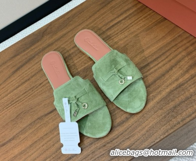 Grade Quality Loro Piana Summer Charms Slides Sandal in Suede LP62023 Green