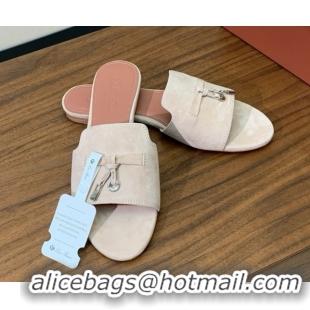 Durable Loro Piana Summer Charms Slides Sandal in Suede LP62024 Beige