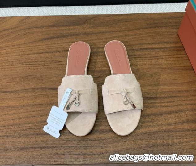 Durable Loro Piana Summer Charms Slides Sandal in Suede LP62024 Beige