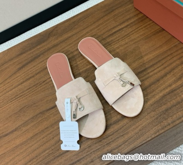Durable Loro Piana Summer Charms Slides Sandal in Suede LP62024 Beige