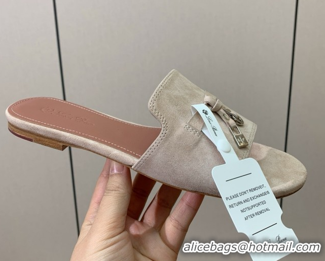Durable Loro Piana Summer Charms Slides Sandal in Suede LP62024 Beige