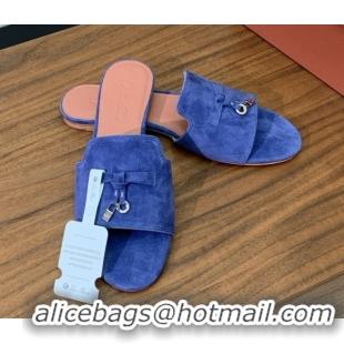 Best Grade Loro Piana Summer Charms Slides Sandal in Suede LP62025 Blue
