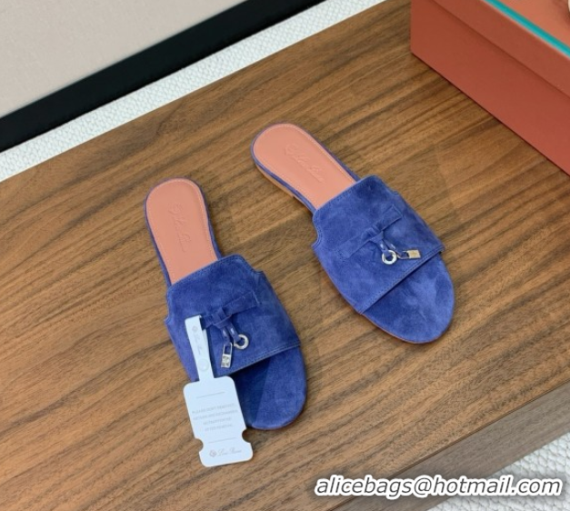 Best Grade Loro Piana Summer Charms Slides Sandal in Suede LP62025 Blue