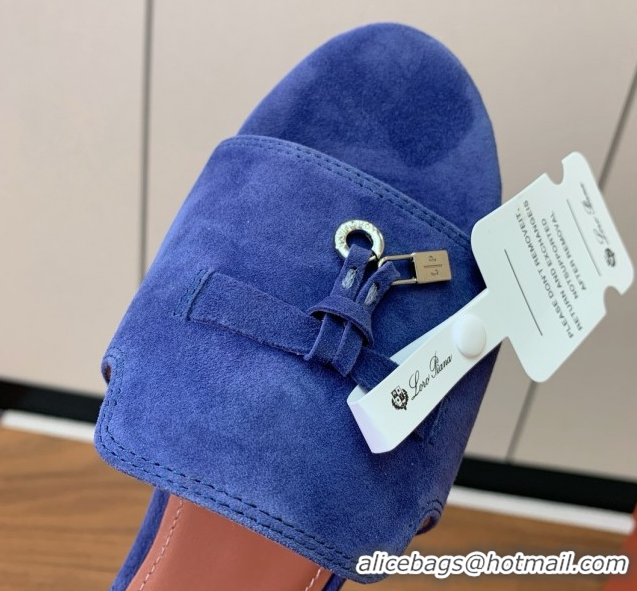 Best Grade Loro Piana Summer Charms Slides Sandal in Suede LP62025 Blue