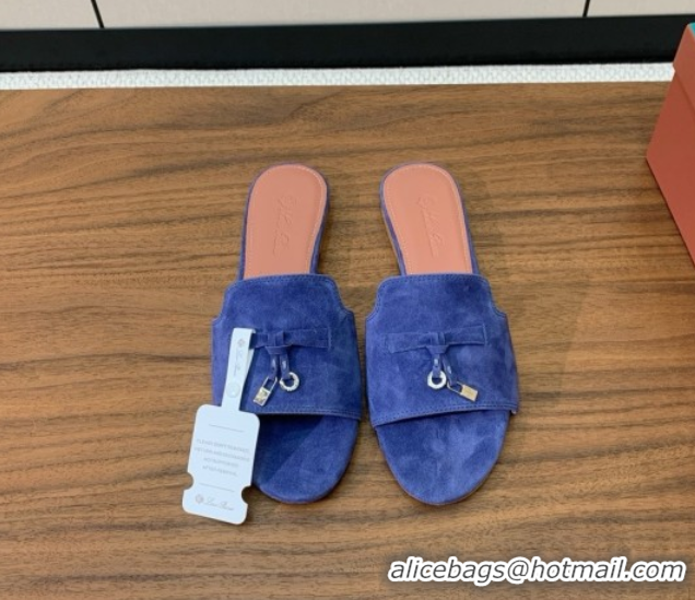 Best Grade Loro Piana Summer Charms Slides Sandal in Suede LP62025 Blue