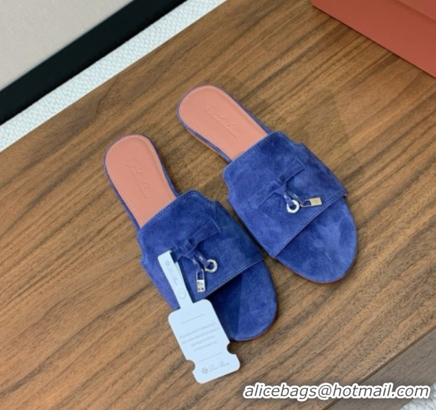 Best Grade Loro Piana Summer Charms Slides Sandal in Suede LP62025 Blue